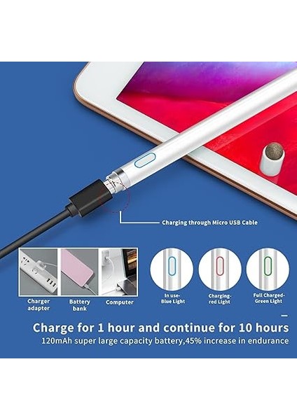 Aktif Kapasitif Kalem iPad Stylus Ios Android Uyumlu Tablet Boyama Kalemi Dokunmatik Ekran Kalemi Stylus Kalem Kumaş Kafa Evrensel Beyaz indirimleri
