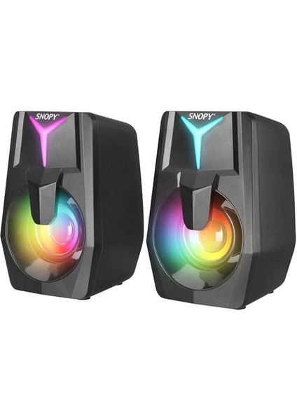Snopy Snopy SN-X22 Style 2.0 Multimedia LED Işıklı 3W*2 Siyah USB Gaming Speaker Hoparlör