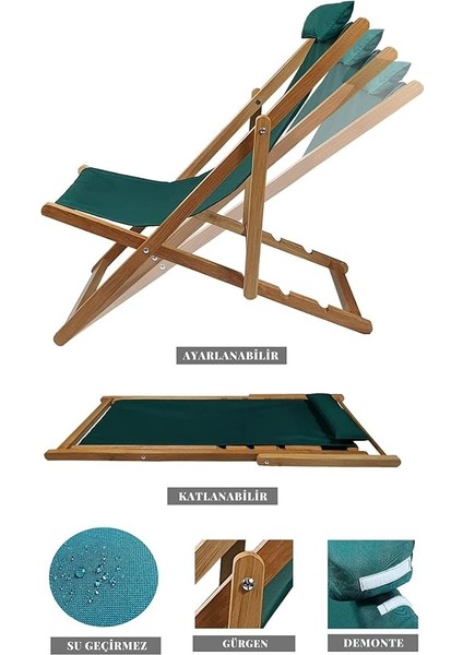Ahşap Katlanabilir Taşınır Şezlong. Plaj, Bahçe, Teras, Balkon Şezlongu. (Haki) modelleri