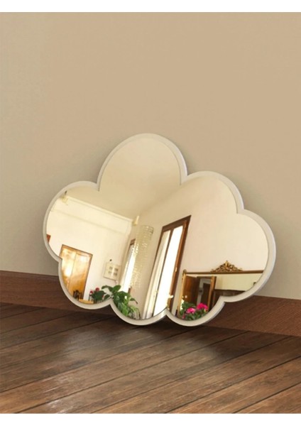 1 Adet Bulut Figürlü Çocuk Odası Dekoratif Ayna Pleksi Gümüş Renk