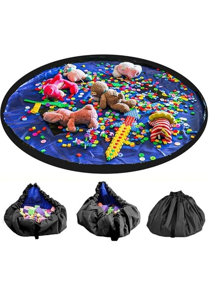 Çocuk Tidy Up Çanta Bebek Oyuncak Depolama Oyun Mat Taşıma Kolu Oyun Mat Saklama Çantası Çocuk Oyuncak Saklama Çantası (150 cm Koyu Mavi)