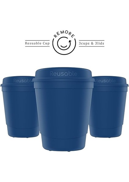 Reusable Cup/tekrar Kullanılabilir Kapaklı Kahve Kupası/taşınabilir Sert Plastik Bardak - 3'lü Lacivert Renk- 300ML / Yıkanabilir/bpa &amp; Bps Içermez fiyatları