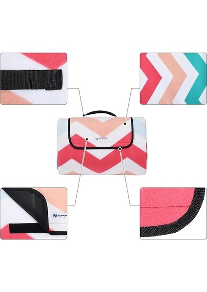 Picnic Blanket, 200 x 200 Cm, Outdoor Beach Blanket For Camping, Park, Yard, With Waterproof Backing, Foldable, Red Wave Pattern GCM70KW fırsatları