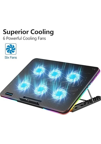 Dizüstü Bilgisayar Soğutma Pedi, Dizüstü Bilgisayar Soğutucu, 10 Rgb Aydınlatma Modu ve 7 Yüksekliği Ayarlanabilir, 6 Sessiz Fan 2 Hız Kontrollü Güçlü Rüzgar, 11,3-17 Inç Oyun Dizüstü fırsatları