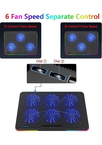 Dizüstü Bilgisayar Soğutma Pedi, Dizüstü Bilgisayar Soğutucu, 10 Rgb Aydınlatma Modu ve 7 Yüksekliği Ayarlanabilir, 6 Sessiz Fan 2 Hız Kontrollü Güçlü Rüzgar, 11,3-17 Inç Oyun Dizüstü indirimleri