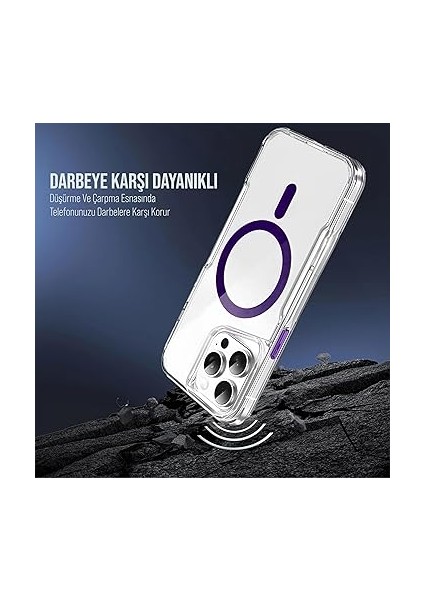 iPhone ile Uyumlu Şeffaf Sert Mika Sararmaz Renkli Magsafe Kılıf (Mor, iPhone 15 Pro Max) modelleri