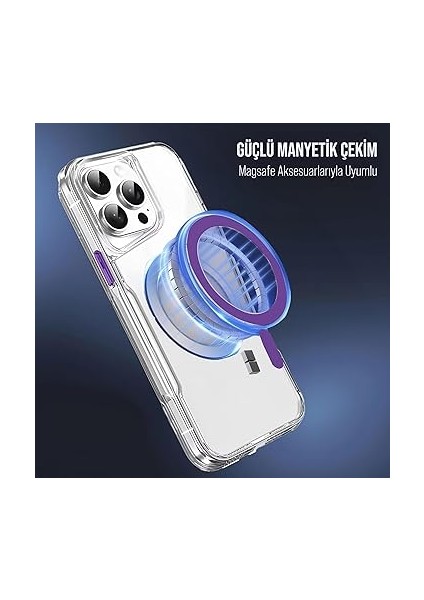 iPhone ile Uyumlu Şeffaf Sert Mika Sararmaz Renkli Magsafe Kılıf (Mor, iPhone 15 Pro Max) indirimleri