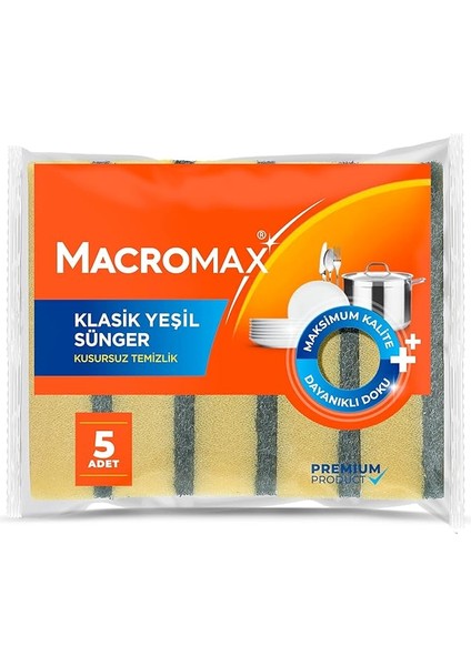 Klasik Yeşil Bulaşık Süngeri 5'li Paket, Dayanıklı ve Etkili Kir Sökücü