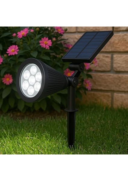 Solar LED Bahçe Armatürü 6400K Beyaz Işık – Güneş Enerjili Kazıklı &amp; Duvar Montajlı Çim Aydınlatma Lambası – 7 Led, IP65, 90 Lümen, 140X270X95 mm modelleri