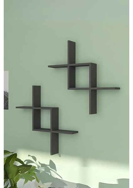 Antrasit 2'li Dekoratif Duvar Rafı - Duvara Monte Kitaplık fırsatları