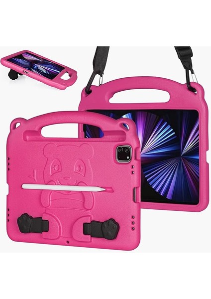 Kılıf 10.9 Inç iPad Air 5. ve Air 4. Nesil (2022/2020), iPad Pro 11 Inç 2021/2020/2018, Eva Darbeye Dayanıklı Hafif Çocuk Çantası, Omuz Askılı ve Kalemlikli (Pembe)