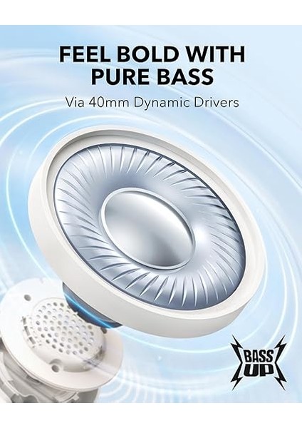 By Anker H30I Bluetooth Kulaklık, 70 Saat Oynatma, 40MM Sürücüler, Bluetooth 5.3, Ultra Hafif, Uygulama Destekli, Beyaz modelleri