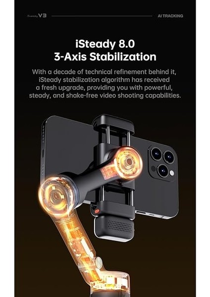 Isteady V3 Gimbal Akıllı Telefon Için – 3 Eksenli Stabilizatör, Manyetik Aı Izleyici, Dolum Işığı, Çıkarılabilir Kontrolör, Entegre Uzatma Çubuğu ve Canlı Yayın ve Vlog Için Tripod indirimleri