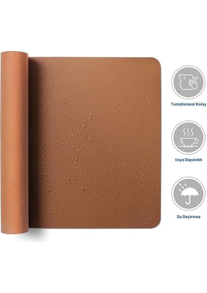 Deer Pu Deri Mouse Pad Dikişli Kenar Dayanıklı Büyük Boy Çift Yönlü Kullanım Ofis Masa Matı Sümen(Kahverengi, 90X40 Xl) indirimleri
