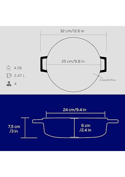 Döküm Çok Amaçli Yayvan Tencere Çap(Ø) 24 cm -Trendy Mavi indirimleri