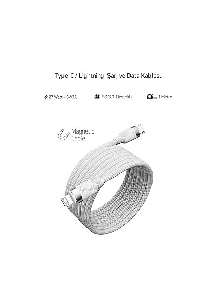 Örgülü Mıknatıslı 27W Type-C To Lightning 1mt Data ve Şarj Kablosu Spk-13 fiyatları