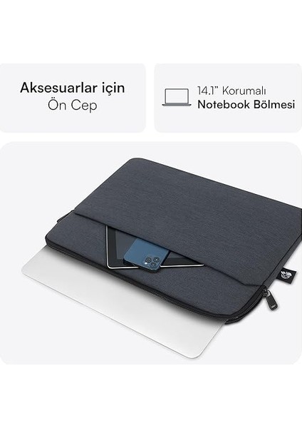 MCE-1504 14.1" Nova Eco Çevre Dostu 13-14 Inç Yeni MacBook Pro Için Kılıf, Aksesuar Bölmeli Laptop Kılıfı, Ykk Fermuarlı Notebook &amp; Tablet Kılıfı, Antrasit modelleri