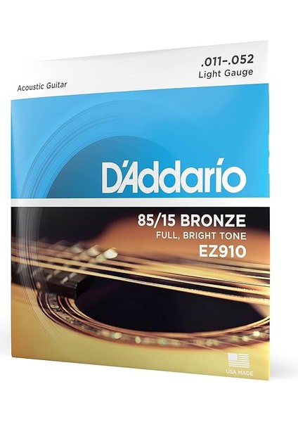 EZ910 Akustik Gitar Tel Seti, 85/15 Bronze, Light Gauge