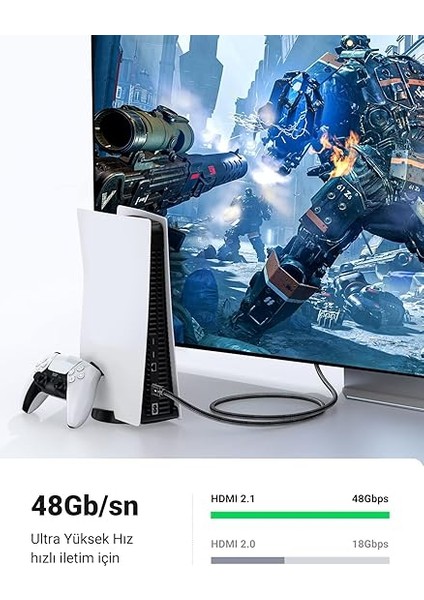 8k HDMI 2.1 Kablo Desteği HDR10, Earc, Ps5 Için 3d, Xbox S, Monitör Vb (1m), Gri fırsatları