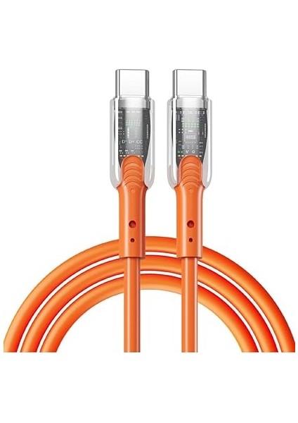 Type-C Hızlı Şarj Kablosu, 60W 480MB/S Veri Aktarımı, Saf Bakır Tel, Anti-Kırılma Özellikli, LED Göstergeli, Turuncu Soft Silicone USB C Cable For Galaxy S25/S24/S23 Ultra Pad Mini 6/air 4,5 Pixel