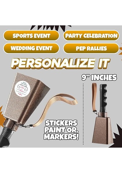 "saplı Metal Cowbells - (1 Paket) Spor Etkinlikleri, Futbol Oyunları, Okul Ruhu, Mitingler ve Kutlamalar Için Yüksek Sesle Tezahürat Gürültü Yapıcılar - Bakır Çelik Vurmalı Müzik Enstrümanı modelleri