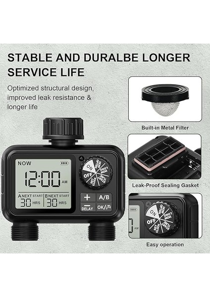 Sulama Bilgisayarı, 2 Bağımsız Kontrollü Çıkışlı, Yağmur Gecikmeli Sulama Saati, Otomatik ve Manuel Mod, Büyük Ekran, LCD Ekran, Su Zamanlayıcı, Bahçe, Çim Için fırsatları