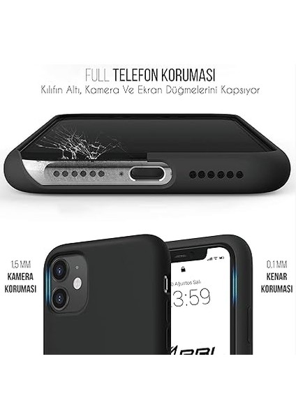 iPhone Kılıf Ince Sıvı Silikon 3 Katmanlı Tam Kaplamalı Yumuşak Jel Kauçuk Kılıf Kapak (Siyah, iPhone 11) modelleri