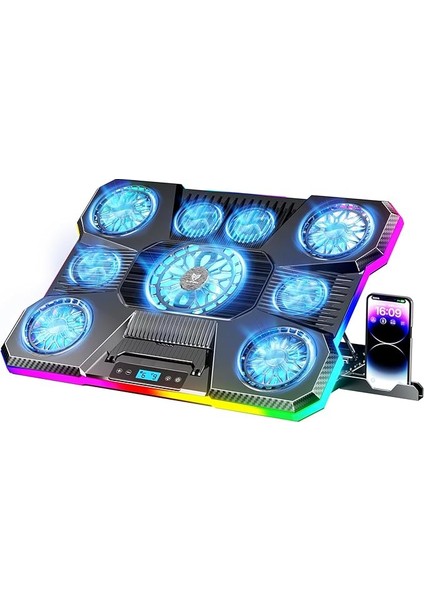 Sx-45 Freezer 9 Rgb Fanlı Notebook Soğutucu Stand LCD Ekranlı Siyah 10-19 Inç 1 USB 1 Type-C