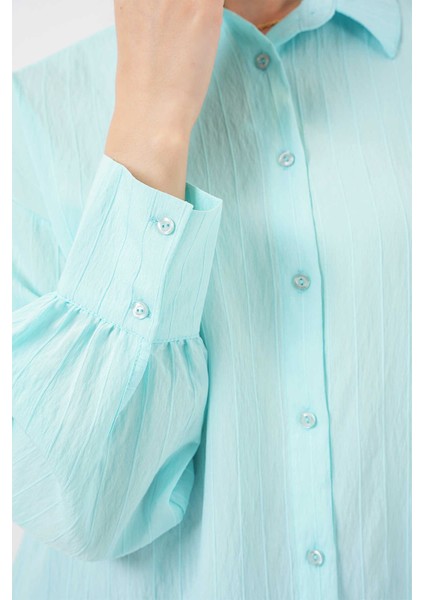 Big Dart Çizgili Oversize Gömlek - Turkuaz Turkuaz - 38 modelleri