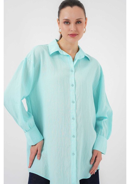 Big Dart Çizgili Oversize Gömlek - Turkuaz Turkuaz - 38 fırsatları