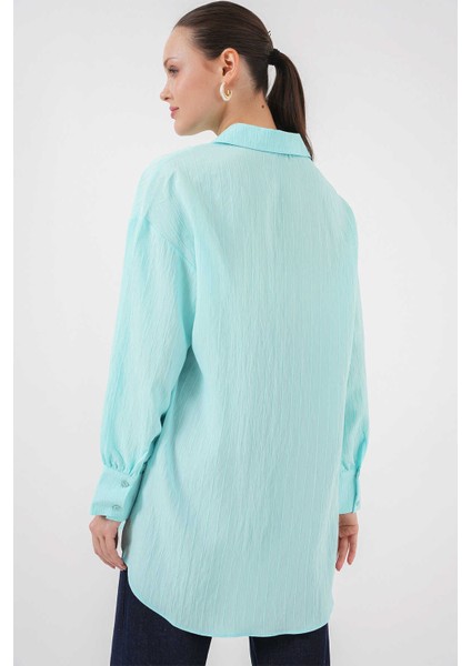 Big Dart Çizgili Oversize Gömlek - Turkuaz Turkuaz - 38 indirimleri