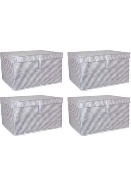 4 Adet - Kapaklı Çok Amaçlı Çamaşır-Saklama-Düzenleme Vb.hurç, Kutu 50X40X30 - Maxi Kutu - Gri