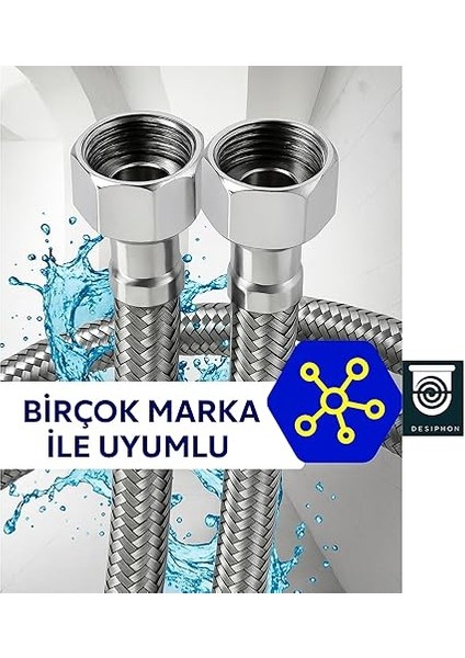 Adet 70 cm Paslanmaz Çelik Örgülü Flex Hortum – 3/8"x3/8" Klozet ve Taharet Musluğu Bağlantı Hortumu, Yüksek Dayanıklı ve Sızdırmaz fiyatları