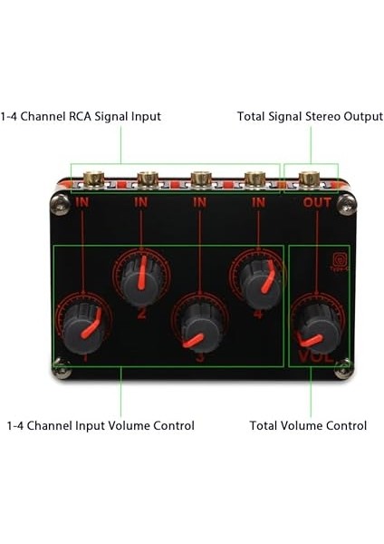 4 Kanallı Line Stereo Mikser Ses Mikseri 4'ü 1 Arada Pasif Mikser Modülü Mini Stereo 4-Yollu Ses Mikseri 4 Ses Girişi - 1 Çıkış Stüdyosu Konsolu Sahne Küçük Kulüp Veya Bar Için Ultra Kompakt modelleri