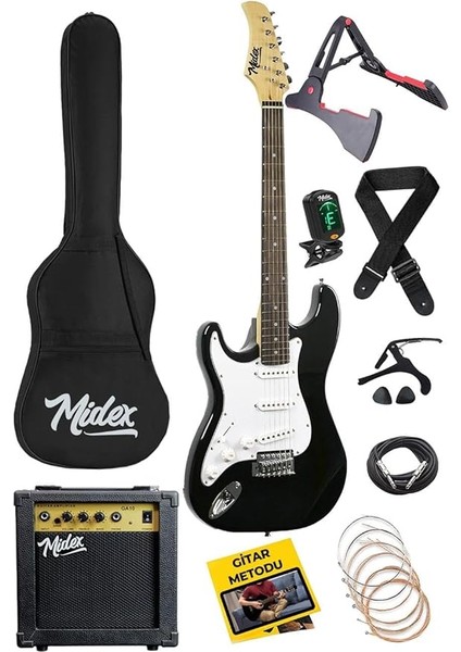 Age-45 Solak Elektro Gitar Seti Amfili ve Full Aksesuar White Black