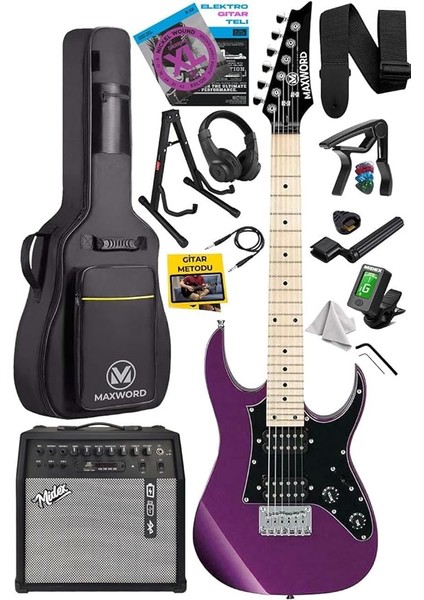 DE-150PU-50AMP Maple Klavye Hh Yüksek Kaliteli 50W Amfili Elektro Gitar Seti