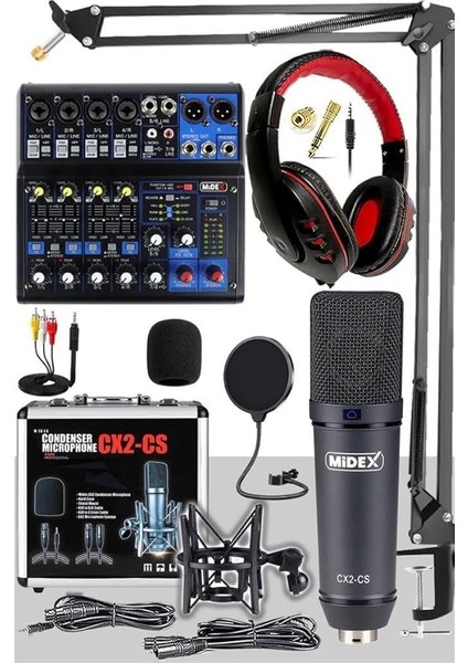 Wizard Paket-3 Cx2 Stüdyo Mikrofon MDX-06FXU Stüdyo Kayıt Mikseri Kulaklık Ekipman Seti
