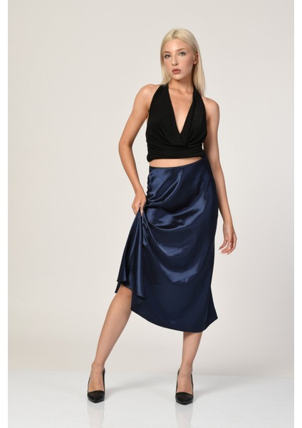 Big Dart Yüksek Bel Saten Etek - Lacivert Lacivert - 40 fırsatları
