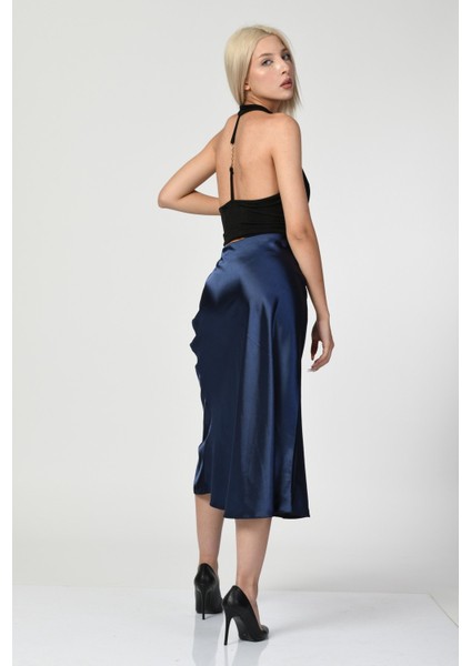 Big Dart Yüksek Bel Saten Etek - Lacivert Lacivert - 40 indirimleri