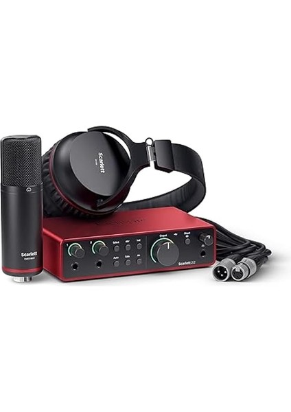 Scarlett 2i2 Studio Gen 4 Ses Kayıt Paketi: Şarkı Yazarları Için Kayıt, Yayın ve Podcasting Için Kondansatör Mikrofon ve Kulaklık, USB Audio Arayüzü