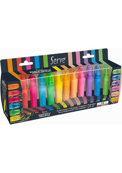 Berry Fosforlu Kalem, 12 Renkli Set