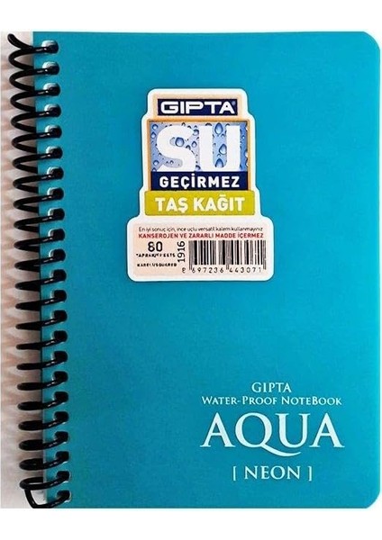 Aqua Neon Kareli 80 Yaprak Taş Kağıt Spiralli Pp Kapak Defter