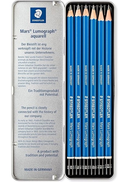 100 G6 Mars Lumograph Kursun Kalem 6'lı Metal Kutuda 8b, 7b, 6b, 4b, 2b, Hb fiyatları