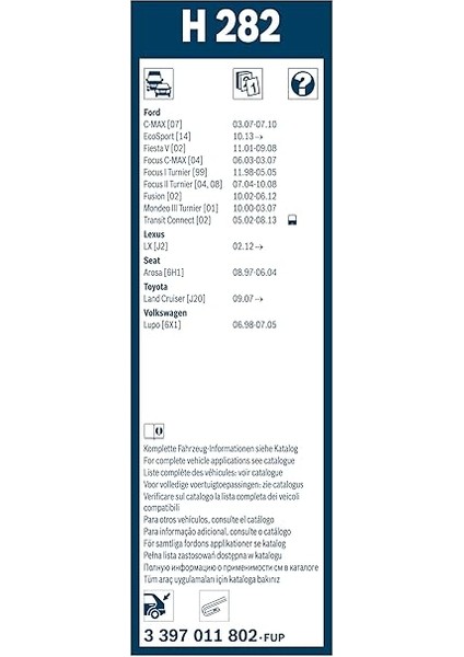 Rear Arka Silecek Ford C-Max (2003-2010) [280 Mm] H282 3397011802 modelleri