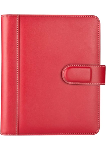 2025 Ajanda Suni Deri Mıknatıs Kapaklı 4 Halka Mekanizmalı Organizer, Kırmızı, 20X23X4 Cm.