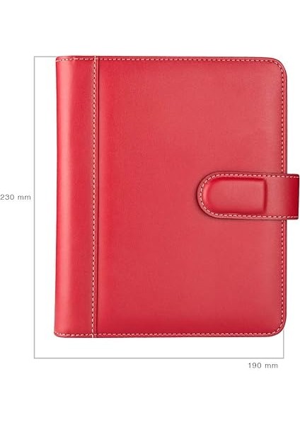 2025 Ajanda Suni Deri Mıknatıs Kapaklı 4 Halka Mekanizmalı Organizer, Kırmızı, 20X23X4 Cm. fırsatları