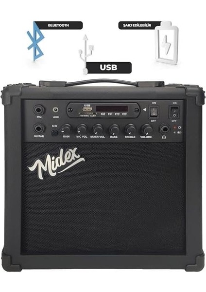 MGA-25BK Elektro Gitar Amfisi 25 Watt USB Bluetooth Şarjlı 2 Girişli fiyatları