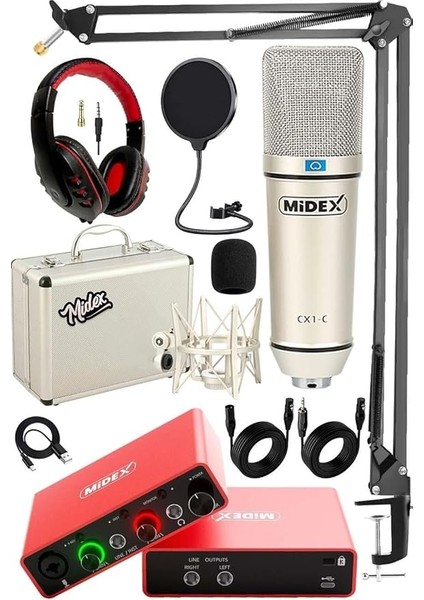 Special Paket-2 Stüdyo Ekipmanları GLX-700RD Ses Kartı Cx1 Mikrofon Kulaklık Stand