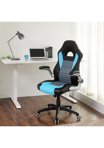 Oyuncu Sandalyesi, Yüksek Sırtlı, Ofis Koltuğu, Yüksekliği Ayarlanabilir, Katlanabilir Kolçaklar, Sallanan Fonksiyon, Oyuncular Için, Siyah/gri/mavi, OBG28BU, 70X70X(116-126) fiyatları