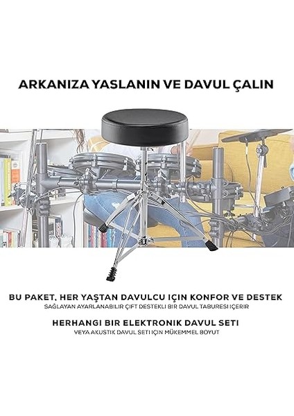 Drum Essentials Bundle - Davul Taburesi ve Kulak Üstü Kulaklıklar Içeren Komple Elektronik Davul Seti Aksesuar Paketi modelleri